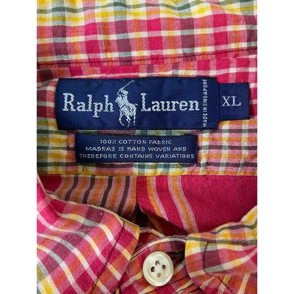 Ralph Lauren Men's XL Red/Yellow Plaid 100% Cotton Hand Woven Button-Down Shirt - Picture 3 of 3